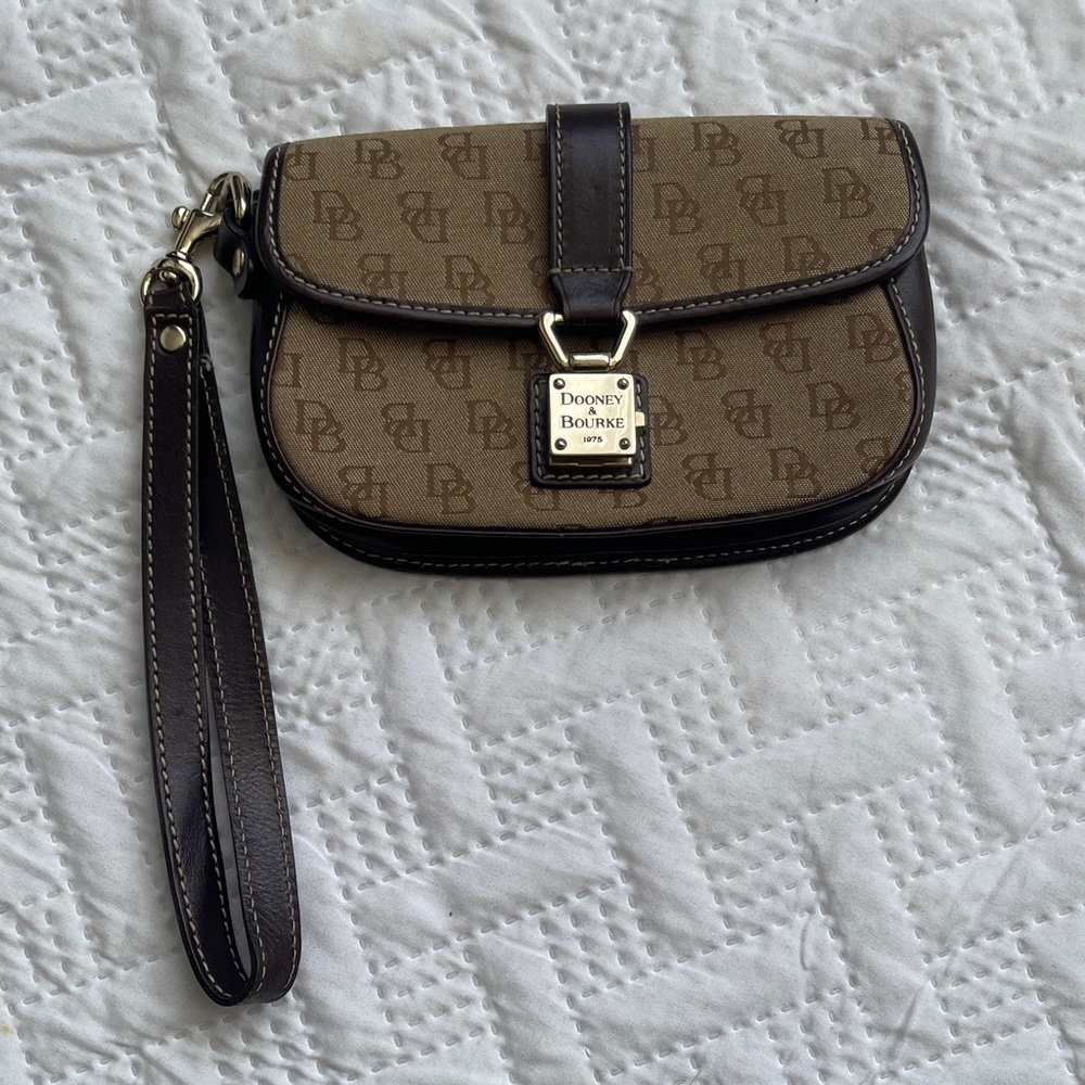 Dooney & Bourke Tan and Dark Brown Signature Wristlet